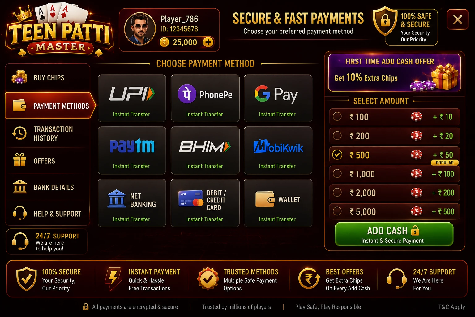 Payment method selection screen showing UPI Paytm and bank options